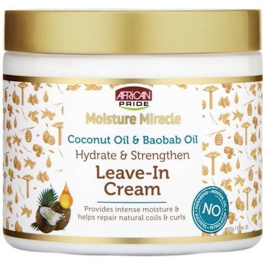 African Pride Moisture Miracle Coconut Oil & Baobab Oil Leave-In Cream 15 oz