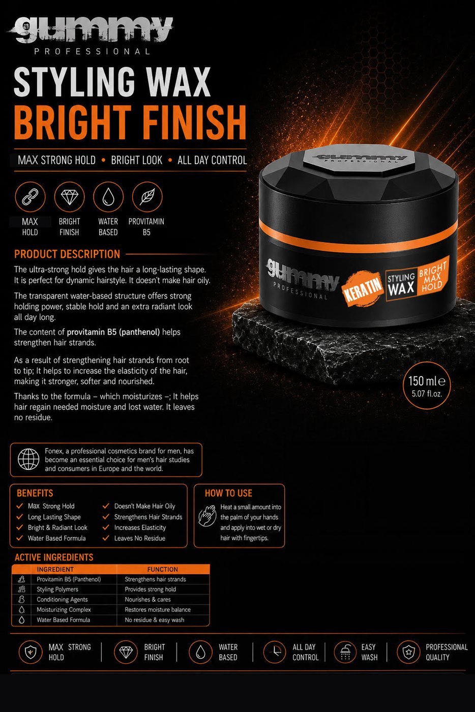 Gummy Styling Wax 150 ml Bright Max Hold